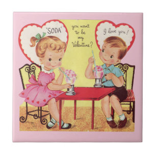 Vintage Soda Shop Valentine Sweethearts Tile