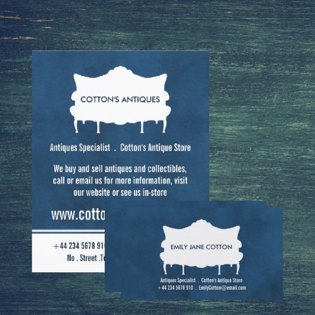 Vintage Sofa, Elegant Blue, Antique Dealer Business Card (Creator Uploaded)