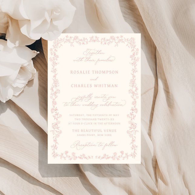 Vintage Soft Blush Roses Frame Wedding Invitation (Creator Uploaded)