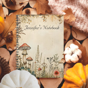 Vintage soft Brown Autumn theme Mushrooms custom Notebook