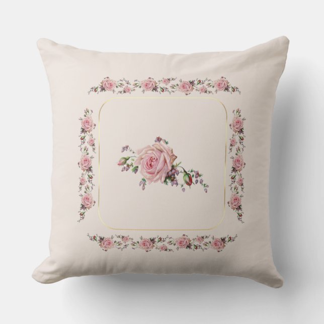 Vintage Soft Romantic Pink Roses Cushion (Front)