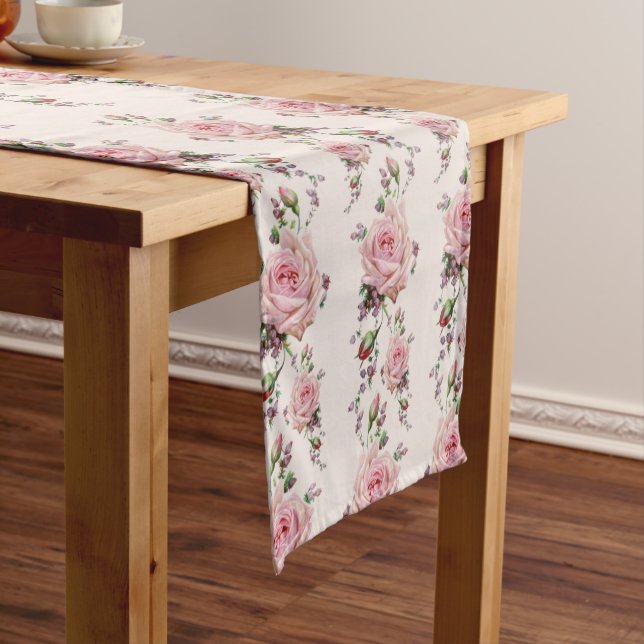 Vintage Soft Romantic Pink Roses Table Runner (In Situ)
