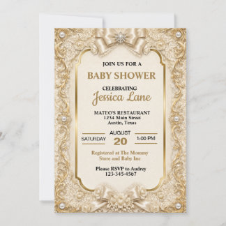 Vintage Soft White Lace Boho Neutral Baby Shower Invitation