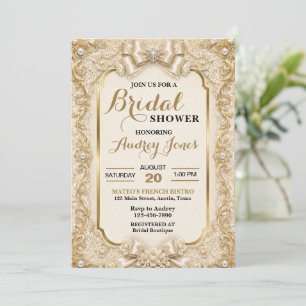 Vintage Soft White Lace Boho Neutral Bridal Shower Invitation