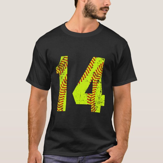 Vintage Softball 14 Jersey Number T-Shirt (Front)
