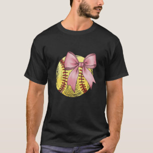 Vintage Softball Coquette Bow Cute Softball Mum Gi T-Shirt