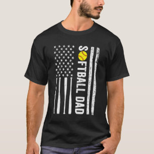 Vintage Softball Dad Baseball Dad US Flag Fathers T-Shirt