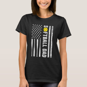 Vintage Softball Dad Baseball Dad US Flag Fathers T-Shirt
