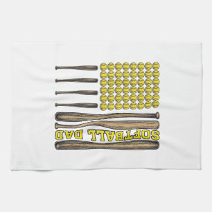 Vintage Softball Dad Bat And Ball Vector Shirt Des Tea Towel