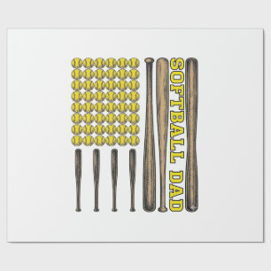 Vintage Softball Dad Bat And Ball Vector Shirt Des Wrapping Paper
