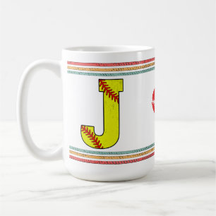 Vintage Softball Letter J Retro Birthday Athlete Coffee Mug
