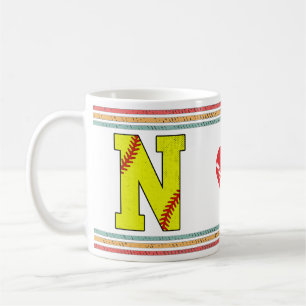 Vintage Softball Letter N Retro Birthday Athlete Coffee Mug