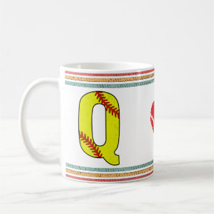 Vintage Softball Letter Q Retro Birthday Athlete Coffee Mug