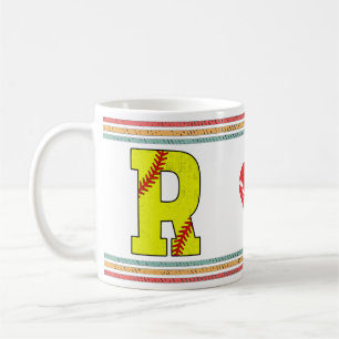 Vintage Softball Letter R Retro Birthday Athlete Coffee Mug