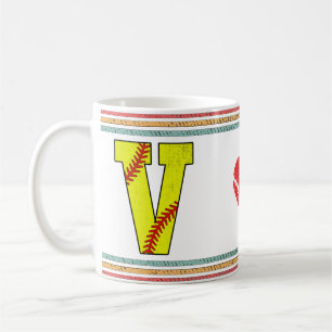 Vintage Softball Letter V Retro Birthday Athlete Coffee Mug