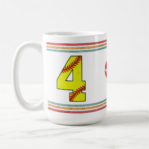 Vintage Softball Number 4 Retro Birthday Athlete Coffee Mug