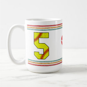 Vintage Softball Number 5 Retro Birthday Athlete Coffee Mug