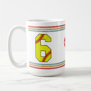 Vintage Softball Number 6 Retro Birthday Athlete Coffee Mug