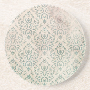 Vintage Soiled and Green Floral Wallpaper Coaster