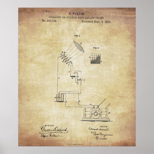 Vintage Solar Power Device Patent Poster (Front)