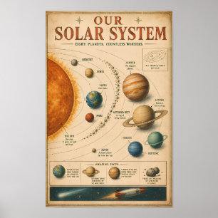 Vintage Solar System Educational Infographic Poster