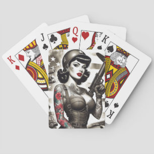 Vintage Soldier Girl Playing Cards