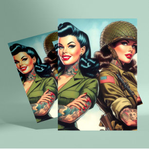Vintage Soldier Pin-ups Postcard