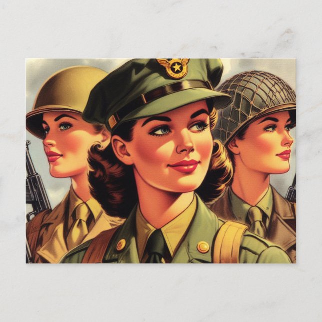 Vintage Soldier Woman Illustration Postcard (Front)