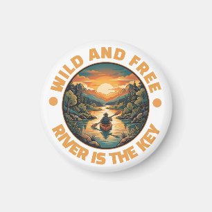 Vintage Solo Kayaking Adventure Wild and Free Magnet