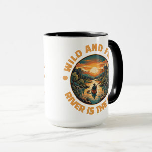 Vintage Solo Kayaking Adventure Wild and Free Mug