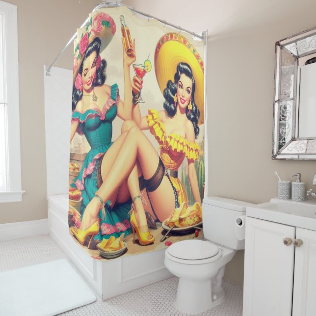 Vintage Sombrero Girls Shower Curtain (In Situ)
