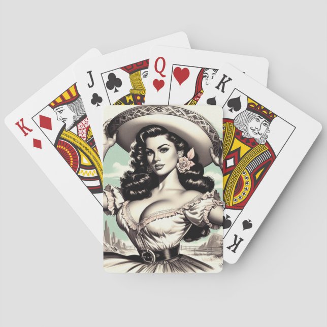 Vintage Sombrero Pin-up Playing Cards (Back)