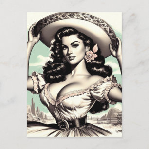 Vintage Sombrero Pin-up Postcard