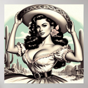 Vintage Sombrero Pin-up Poster