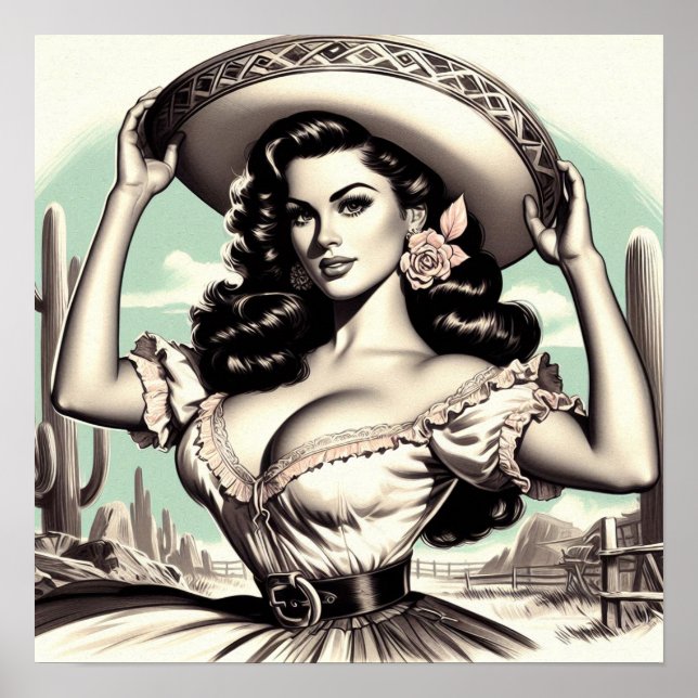 Vintage Sombrero Pin-up Poster (Front)