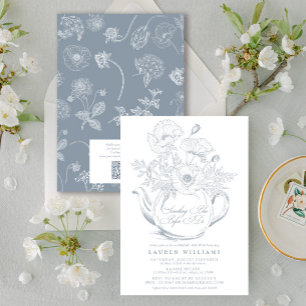 Vintage Something Blue Bridal Tea QR Bridal Shower Invitation