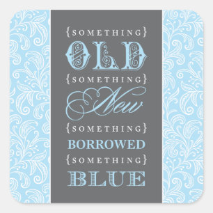 Vintage Something Blue Damask Wedding Square Sticker