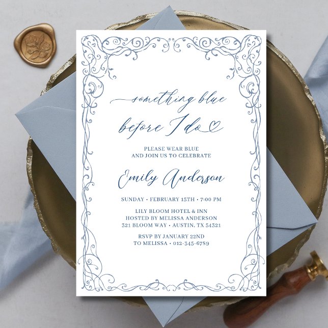 Vintage Something Blue Frame Elegant Bridal Shower Invitation (Creator Uploaded)