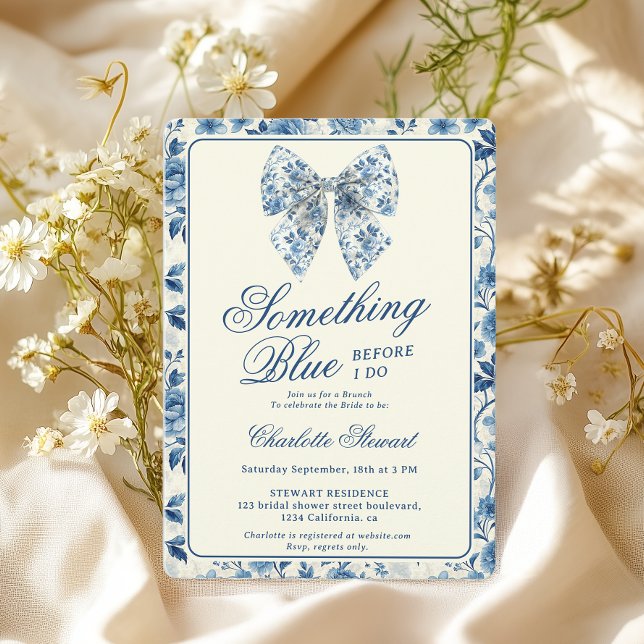 Vintage Something Blue Toile Bridal Shower Brunch Invitation (Vintage Something Blue Toile Bridal Shower Brunch Invitation)