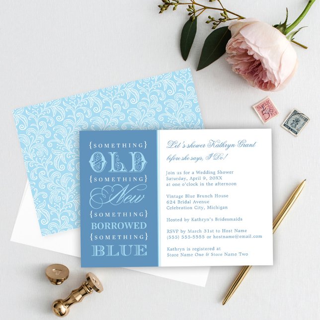 Vintage Something Blue Wedding Bridal Shower Invitation (Creator Uploaded)