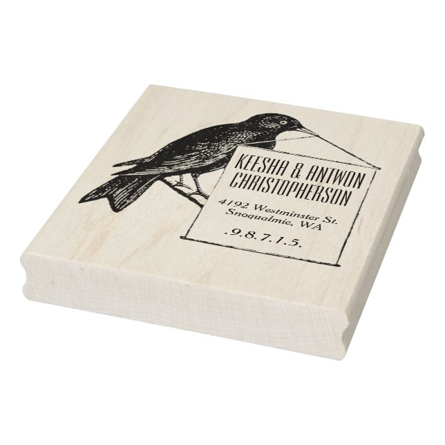 Vintage Song Bird Holding Sign Address Stamp (Stamp)