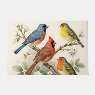 Vintage Songbird Blossom Branch Illustration Doormat