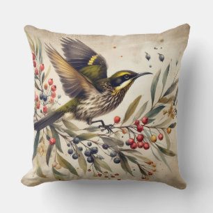 Vintage Songbird Botanical Throw Pillow