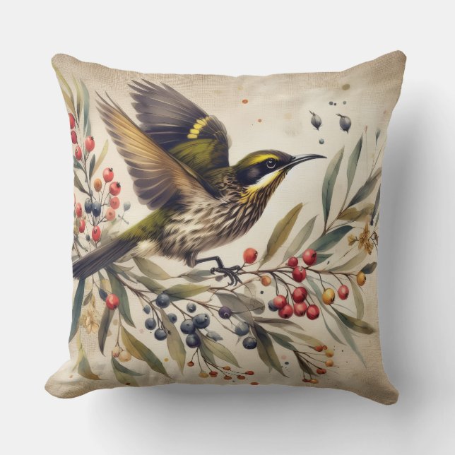 Vintage Songbird Botanical Throw Pillow (Front)