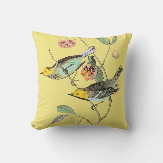 Vintage Songbird Pale Yellow Cushion (Front)