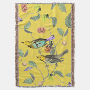 Vintage Songbird Pale Yellow Throw Blanket