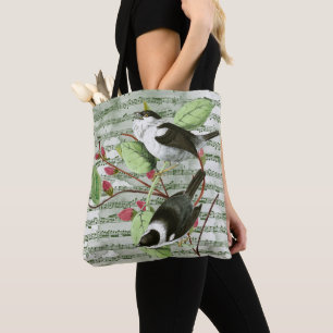 Vintage Songbirds on Sheet Music Tote Bag
