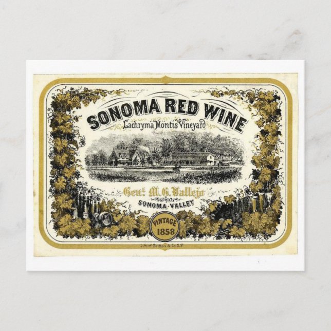 Vintage Sonoma Valley Red Wine Label Postcard (Front)