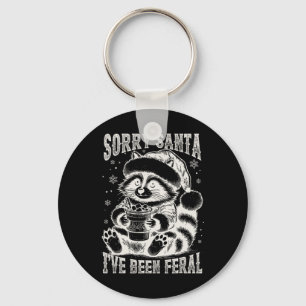 Vintage Sorry Santa I've Been Feral Racoon Christ Key Ring