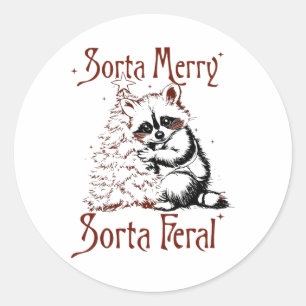 Vintage Sorta Merry Sorta Feral Racoon Lover Chri Classic Round Sticker